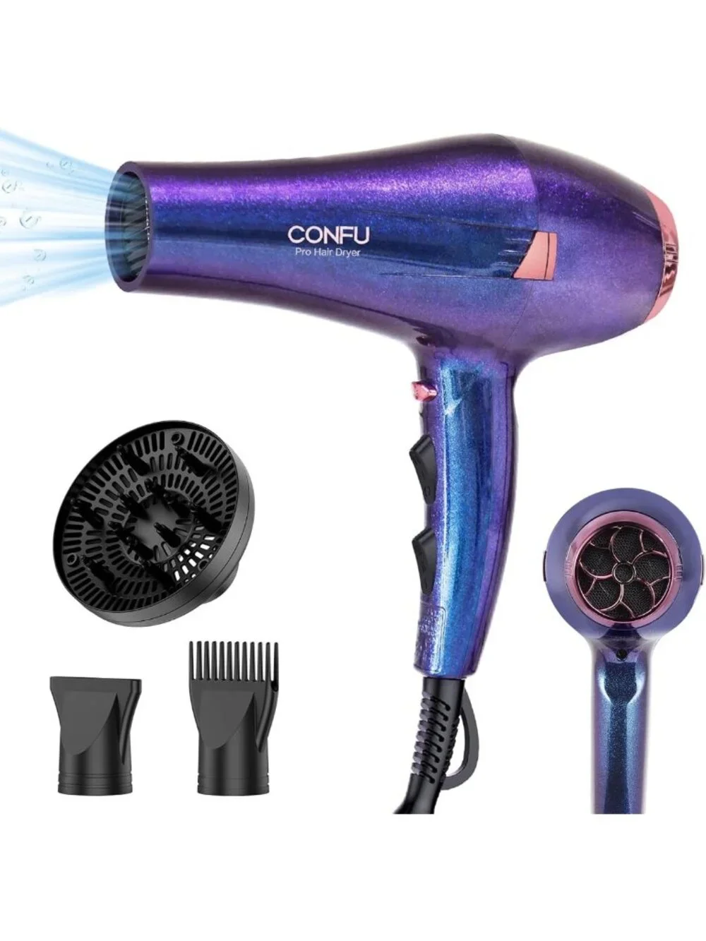 Professional Ionic Hair Dryer with Diffuser, Fast Drying & Quiet Blow Dryer for